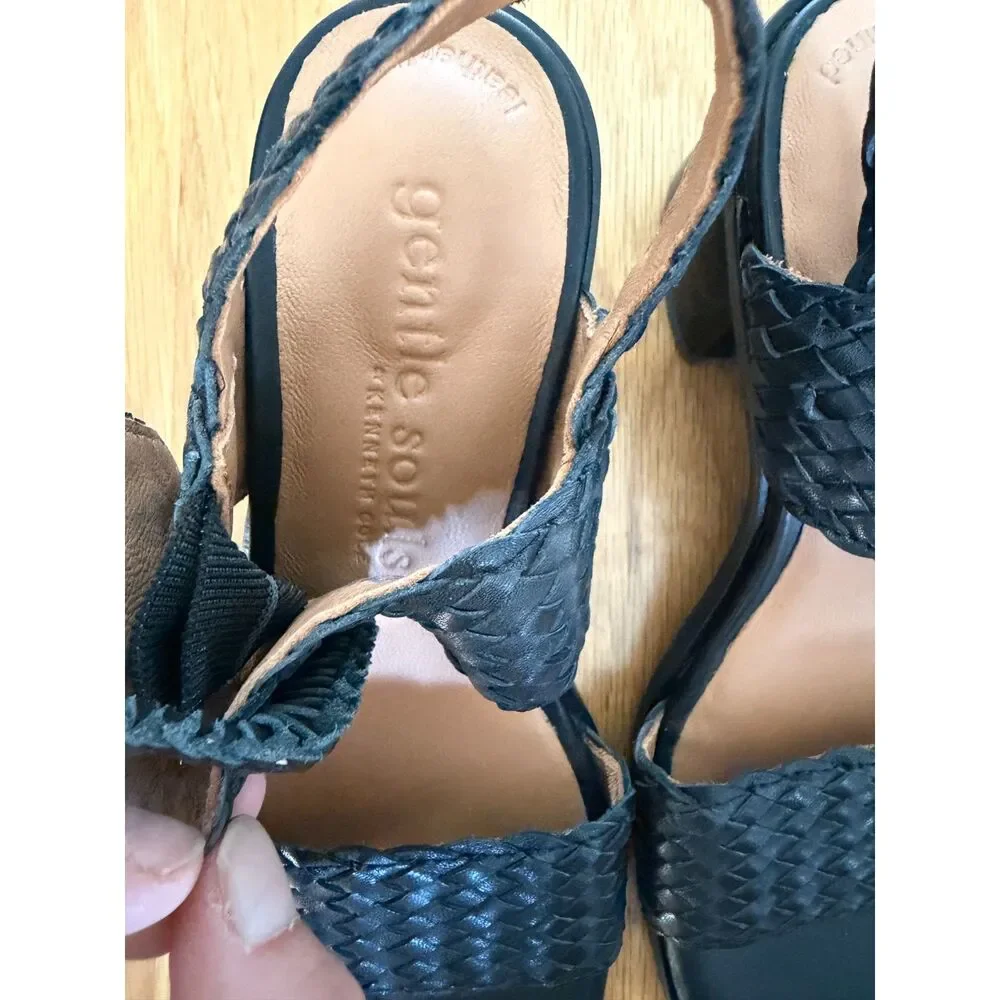Gentle Souls Madylyn Woven Leather Block Heel Sandals Black Size 5 NWOB